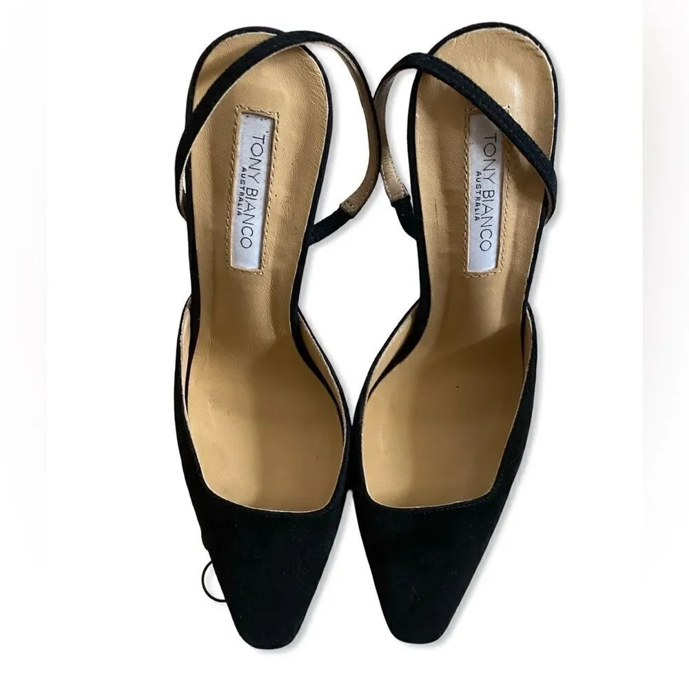 Tony Bianco Tiamo shoes black suede high heels sling back Revolve 6.5 - Picture 6 of 14